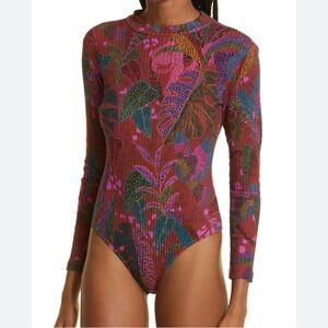 Farm Rio patterned cotton bodysuit long sleeve 
Leaf boho